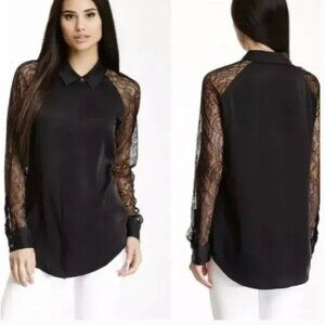 EUC Equipment 100% Silk Femme Quinn Contrast Blouse w/ Lace Sleeves Size Small